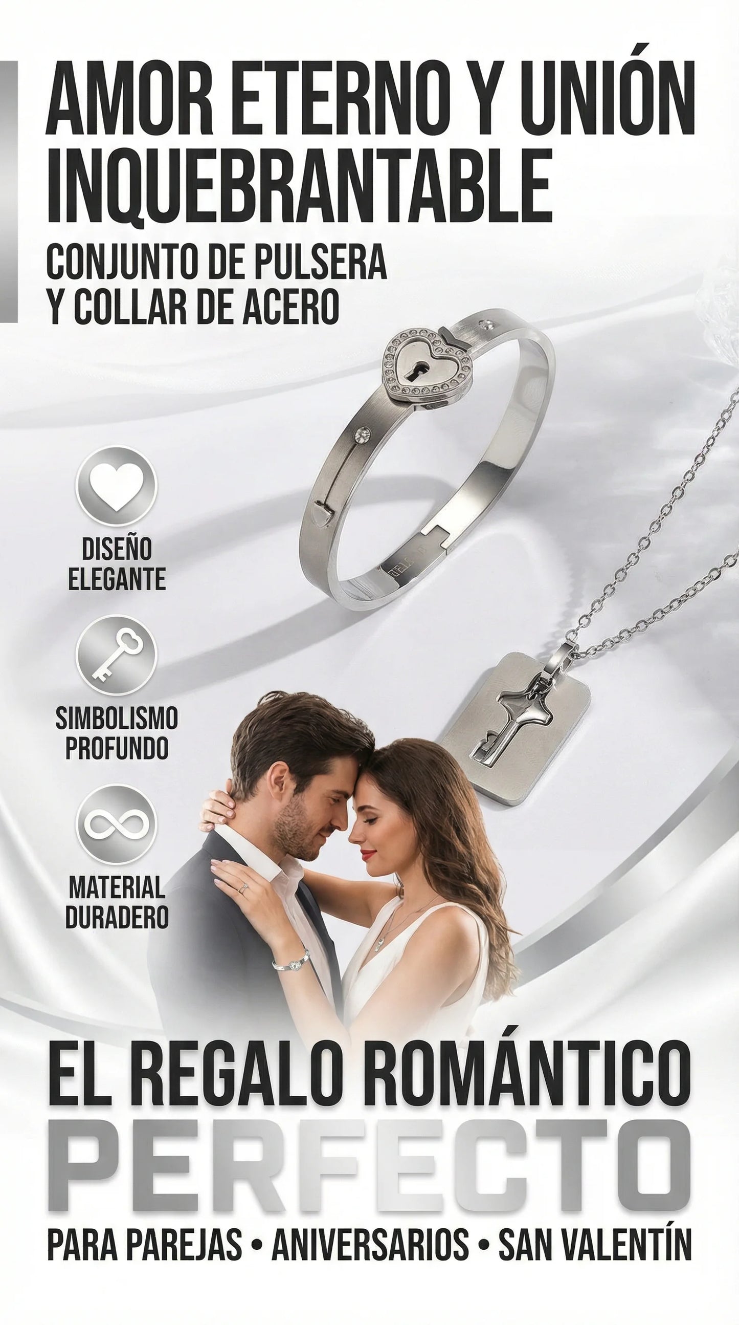 Pulsera y Collar de Amor Eterno - Candado y Llave + CAJA DE REGALO