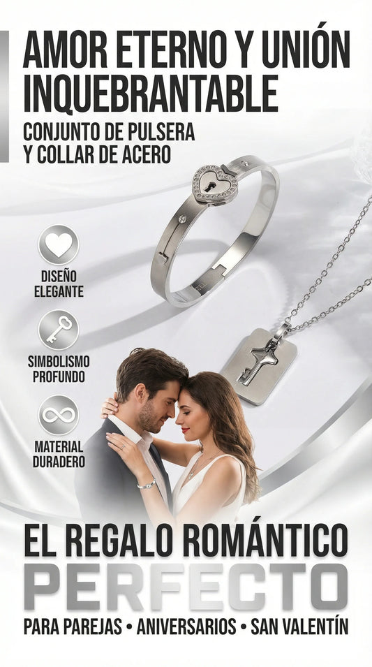 Pulsera y Collar de Amor Eterno - Candado y Llave + CAJA DE REGALO